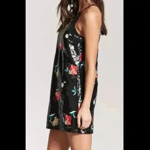 Forever 21 Mini dress sequins sparkling floral Large halter neck multicolor zip